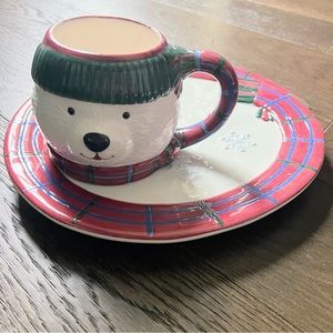 Pfaltzgraff The Snow Bear Collection Holiday Coordinating Mug & Snack Plate Set
